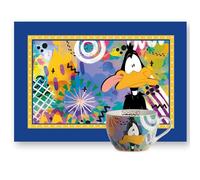 Egan Looney Tunes - Juego de desayuno - Taza y mantel individual de algodón - Juego de desayuno para niños de 2 piezas con personajes de Looney Tunes - Vajilla (DAFFY DUCK)