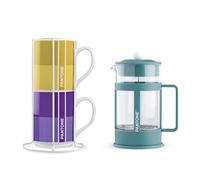 Egan Set 2 tazas Impil. con Metalrack Pantone Linear + French Press Azul 600 ml