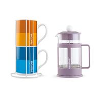 Egan Set 2 tazas Impil. con Metalrack Pantone Linear + French Press Violeta 600 ML