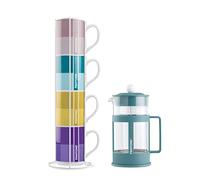 Egan Set 4 tazas Impil. con Metalrack Pantone Linear + French Press Azul 1000 ml