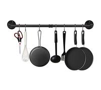 EGASON Estante industrial de 34.3 pulgadas con 15 ganchos en forma de S, ollas y sartenes de hierro rústico, soporte para toallas, montado en la pared, organizador de utensilios de cocina desmontable,