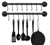 EGASON Juego de 2 soportes para ollas de 21.6 pulgadas, montaje en pared, con 16 ganchos, colgador industrial de hierro rústico, toallero, organizador de utensilios de cocina, color negro