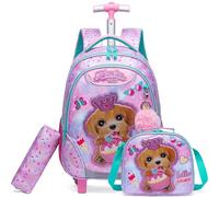 Egchescebo Mochila con de Ruedas Carrito para Escolar Niña Mochilas Niñas Escolares Juego Fiambrera y Portalápices Maleta Juvenil Pequeño Lonchera Viaje Escuela Adecuado Primaria 5-12 Años Rosa Ositos