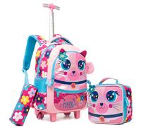 Egchescebo Mochila con Ruedas Carrito para Escolar Niña Carcasa Rígida Mochilas Niñas Escolares Juego Fiambrera y Portalápices Maleta Viaje Escuela Adecuado Primaria 5-12 Años Rosa Sirenas Grandes