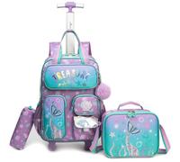 Egchescebo Mochila con Ruedas Carrito para Escolar Niña Múltiples Bolsillos Mochilas Niñas Escolares Fiambrera y Portalápices Maleta Pequeño Viaje Escuela Adecuado Primaria 5-12 Años Azul Sirena