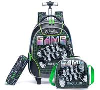 Egchescebo Mochila con Ruedas Carrito para Escolar Niño Mochilas Escolares Juego Fiambrera y Portalápices Maleta Juvenil Pequeño Lonchera Viaje Adecuado Primaria 5-10 Años Azul Mando de Videojuegos