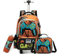 Egchescebo Mochila con Ruedas Carrito para Escolar Niño Mochilas Niños Escolares Juego Fiambrera y Portalápices Maleta Juvenil Pequeño Adecuado Primaria 5-10 Años Amarillo Controlador Portátil
