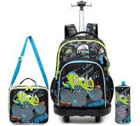 Egchescebo Mochila con Ruedas Carrito para Escolar Niño Plegable Mochilas Niños Escolares Juego Fiambrera y Portalápices Maleta Juvenil Pequeño Lonchera Viaje Adecuado Primaria 5-12 Años Azul Buggy