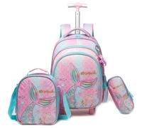 Egchescebo Mochila con Ruedas Peluche Carrito para Escolar Niña Mochilas Niñas Escolares Juego Fiambrera y Portalápices Maleta Juvenil Lonchera Viaje Escuela Adecuado Primaria 5-12 Años Rosa Osos