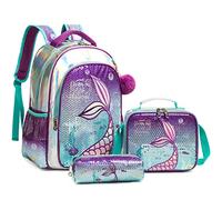 Egchescebo Mochila Escolar Niña Adolescente Colegio Sirena de Cuentas Mochilas Infantil Escolares Adolescentes para la Guarderia Viaje Estuche Stitch Regalos Niñas Colegio Bolsito 17” 3pcs Morado