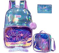 Egchescebo Mochila Escolar Niña Adolescente Colegio Sirena de Cuero Mochilas Infantil Escolares Adolescentes para la Guarderia Bolso Viaje Estuche Stitch Regalos Niñas Colegio Bolsito 17” 3pcs Azul