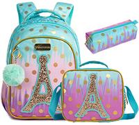 Egchescebo Mochila Escolar Niña Adolescente Colegio Torre de Hierro Mochilas Infantil Escolares Adolescentes para la Guarderia Bolso Viaje Estuche Stitch Regalos Niñas Colegio Bolsito 17” 3pcs Azul