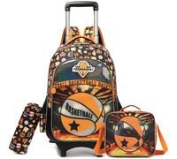 Egchescebo Mochilas Escolares con El Gato del Amor Ruedas Carro Chico 17" Mochila Carrito para Trolley Escolar Bolso de Viaje Estuche Stitch Colegio Rodillos Desmontables Niños Baloncesto Naranja