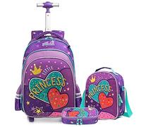 Egchescebo Mochilas Escolares con Ruedas Carro Niña Corazón de Concha Dura Mochila Carrito para Trolley Escolar Bolso de Viaje Estuche Stitch Mujer Maleta Colegio Medianas Infantil Niñas 17” 3pcs Rojo