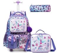 Egchescebo Mochilas Escolares con Ruedas Carro Niña Juego de Cuentas Mochila Carrito para Trolley Escolar Bolso de Viaje Estuche Stitch Mujer Maleta Colegio 17" Bolsillo Multifuncional Sirena Morado