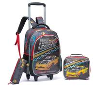 Egchescebo Mochilas Escolares con Ruedas Carro Niño 17" 3PCS Mochila Carrito para Trolley Escolar Bolso de Viaje Estuche Stitch Chicos Maleta Colegio Grande Medianas Infantil Niños Coches Amarillo