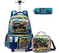 Egchescebo Mochilas Escolares con Ruedas Carro Niño Juego de Cuentas Mochila Carrito para Trolley Escolar Viaje Estuche Stitch Mujer Maleta Colegio 17" Bolsillo Multifuncional Coche de Arena Amarillo