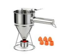 eGenuss 1 Embudo dosificador dispensador de masa dosificador en acero inoxidable 18/8 con medida graduada y asa + 7 boquillas de silicona + pedestal con colector de masa + bolsa | 1,2 L