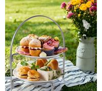 eGenuss Soporte para Tartas de 2 Niveles - Bandeja Escalonada Plateada de Acero Inoxidable - Expositor para Cupcakes, Postres y Aperitivos con Base Antideslizante para Bodas, Hogar y Eventos
