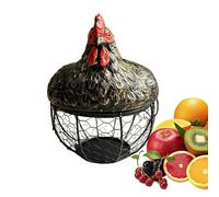 Egg Basket Countertop - Decorative Chicken Wire Storage Basket, Farmhouse Metal Egg Holder with Hen Design Lid for Kitchen Pantry Market Table | Garden Cabinet Rustic Farm Decor