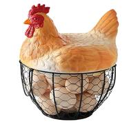 Egg Basket - Vintage Metal Storage Holder, Egg Gathering Basket With Hen Lid For Fruit, Snack, Farmhouse Kitchen, Desktop, Farm, Easter, Decorative Wire Chicken Baskets Organizer, Large