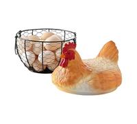 Egg Basket - Vintage Metal Wire Countertop Storage, Ceramic Hen Lid Decorative Holder, Farmhouse Kitchen Fruit Bowl, Easter Gathering Snack Tray, Desktop Iron Apparel Bin | For Home Gardeners