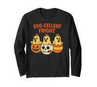 Egg-Cellent Fright Funny Halloween Chickens Design Manga Larga