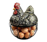 Egg Holder Basket - Ventilated Large Capacity Organizer | Counter Wire Storage Stand | Hen Shape Resin Lid Hexagonal Metal Mesh Farmhouse Cradle For Housewarming Potatoes Garlic Onions Kitchen