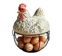 Egg Holder Basket - Ventilated Large Capacity Organizer | Counter Wire Storage Stand | Hen Shape Resin Lid Hexagonal Metal Mesh Farmhouse Cradle For Housewarming Potatoes Garlic Onions Kitchen