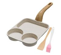 Egg Pan, 3 Section Non Stick Pancake and Omelette Skillet with Spatula and Oil Brush, Heat Resistant Handle Breakfast Cooking Frying Pan for Eggs Bacon Pancakes Omelette Meal Preparation Kitchen