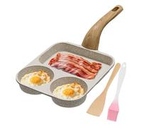 Egg Pan - Non Stick Pancake Pan, 3 Section Frying Pans, Non Stick Breakfast Skillet | Heat Resistant Handle Cookers, Frying Skillet with Spatula & Brush for Pancakes, Omelettes, Bacon & Easy Meal