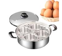 Egg Poacher Pan | Stainless Steel 20cm Four Cup Rustproof Kitchenware | Multifunction Brunch Breakfast Steamer Induction Compatible Portable Cooker Gadget | Home Morning Dining Cooking Family Buffet U