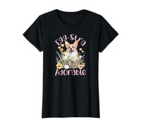 Egg-stra Adorable Cute Corgi Floral Cesta de Pascua Corgi Camiseta gráfica económica, Mujer, Negro, M