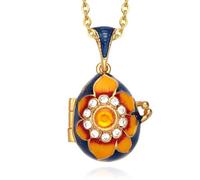 EGGLEGANT Elegante collar con colgante de girasol esmaltado 2026 Pascua, medallón con dije de corazón, rojo, azul y verde, Regular, Latón, Cristal