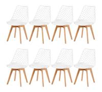 EGGREE Juego de 8 Sillas de Comedor Escandinavas Ahuecadas SGS Probado, Un Juego de 8 Sillas de Cocina Retro Vaciado Sillas de Oficina, Patas de Haya Maciza - Blanco