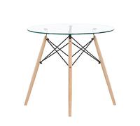 EGGREE - Mesa de comedor de cristal redonda, mesa de cocina escandinava, diseño de patas de madera y marco de metal, 80 x 80 x 75 cm
