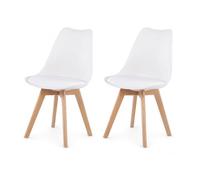 EGGREE Pack 2 Sillas Comedor Cocina Nórdicas Tapizadas Patas Haya Blanco