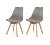 EGGREE Pack 2 Sillas Comedor Cocina Nórdicas Tapizadas Patas Haya Gris