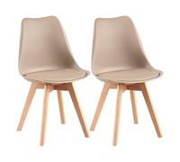 EGGREE Pack 2 Sillas de Comedor Sillas Cocina Nordica con Asiento Tapizado de Cuero PU y Patas de Haya, Caqui Claro