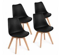 EGGREE Pack 4 Sillas Comedor Cocina Nórdicas Tapizadas Patas Haya Negro