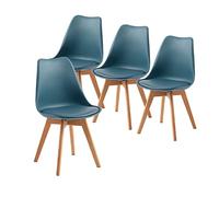 EGGREE Pack 4 Sillas de Comedor Sillas Cocina Nordica con Asiento Tapizado de Cuero PU y Patas de Haya, Morandi Azul Oscuro