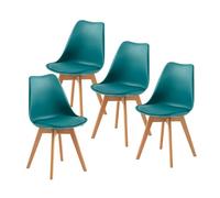 EGGREE Pack 4 Sillas de Comedor Sillas Cocina Nordica con Asiento Tapizado de Cuero PU y Patas de Haya, Turquesa