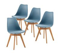 EGGREE Pack 4 Sillas de Comedor Sillas Cocina Nordica con Asiento Tapizado de Cuero PU y Patas de Haya, Morandi Azul Claro