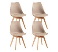EGGREE Pack 4 Sillas de Comedor Sillas Cocina Nordica con Asiento Tapizado de Cuero PU y Patas de Haya, Caqui Claro