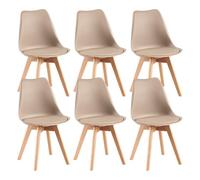 EGGREE Pack 6 Sillas de Comedor Sillas Cocina Nordica con Asiento Tapizado de Cuero PU y Patas de Haya, Caqui Claro