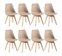 EGGREE Pack 8 Sillas de Comedor Sillas Cocina Nordica con Asiento Tapizado de Cuero PU y Patas de Haya, Caqui Claro