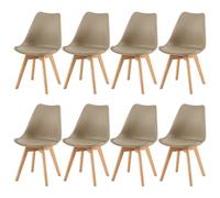 EGGREE Pack 8 Sillas de Comedor Sillas Cocina Nordica con Asiento Tapizado de Cuero PU y Patas de Haya, Caqui