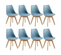 EGGREE Pack 8 Sillas de Comedor Sillas Cocina Nordica con Asiento Tapizado de Cuero PU y Patas de Haya, Morandi Azul Claro