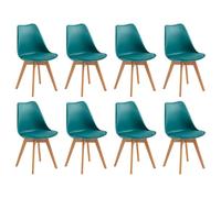 EGGREE Pack 8 Sillas de Comedor Sillas Cocina Nordica con Asiento Tapizado de Cuero PU y Patas de Haya, Turquesa