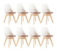 EGGREE Pack 8 Sillas de Comedor Sillas Cocina Nordica con Asiento Tapizado de Cuero PU y Patas de Haya, Blanco & Cuero PU Marrón